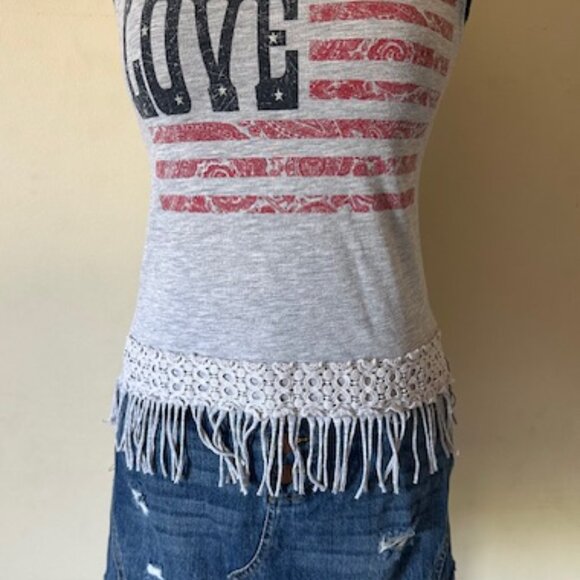 Ransom Girl Grey with Blue Love and Red Stripes Tank Top  8533 - Picture 3 of 9